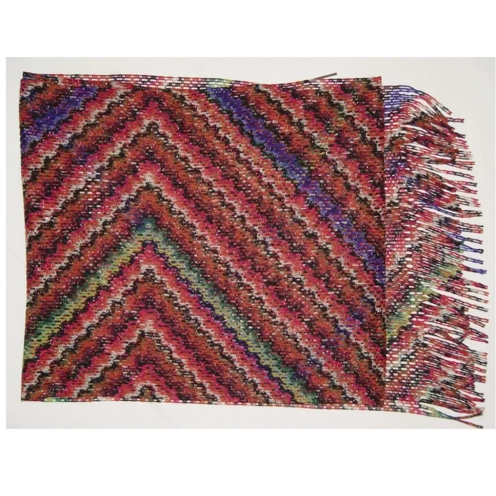 MISSONI zigzag wool lurex long open weave scarf NEW